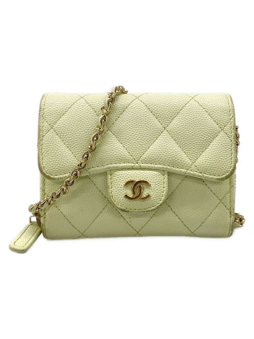 Chanel Wallet Classic Chain Clutch Quilted Light Green Gold